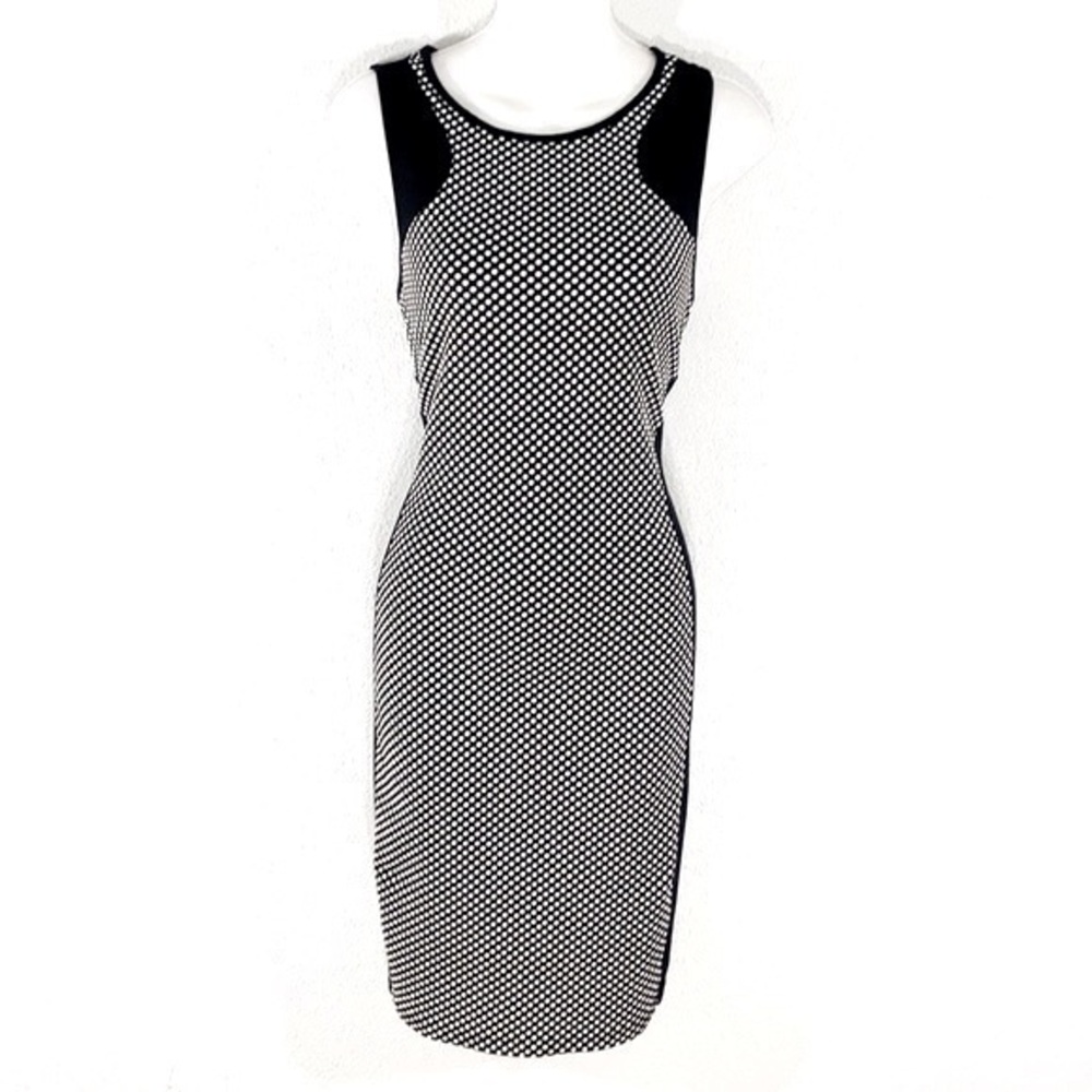 Cache black white dot textured bodycon dress Small S TT28